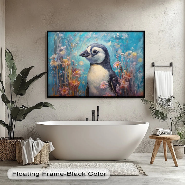 Blossom Companion – Dreamy Penguin Animal Canvas Print - MyPhotoStation