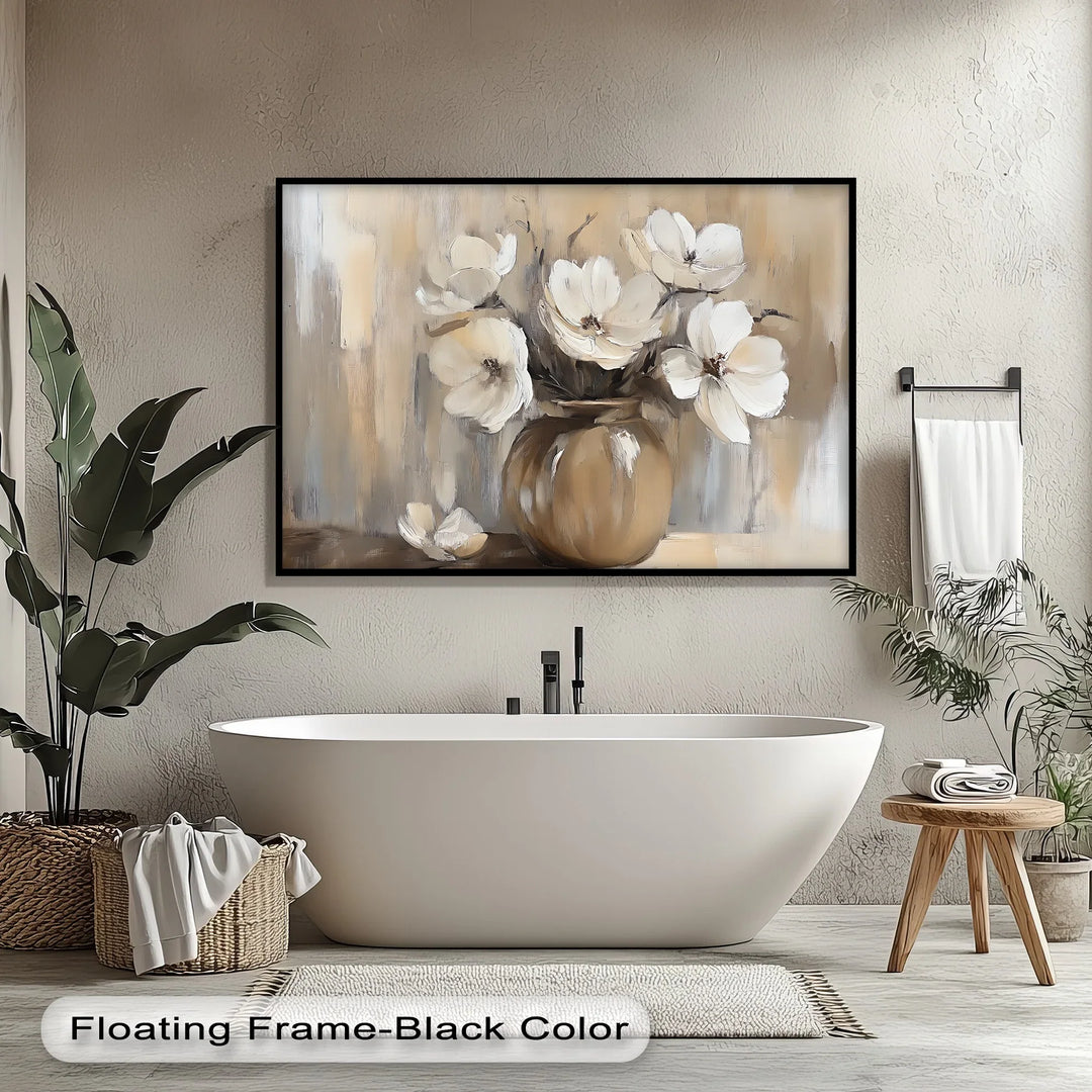 Vintage Serenity – Beige Vase with Cream Flowers Canvas Wall Art - MyPhotoStation