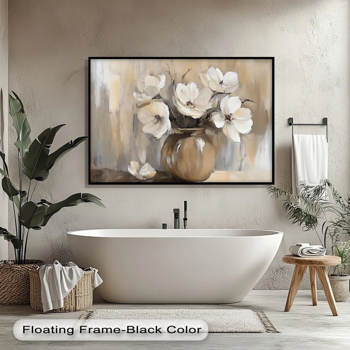 Vintage Serenity – Beige Vase with Cream Flowers Canvas Wall Art - MyPhotoStation