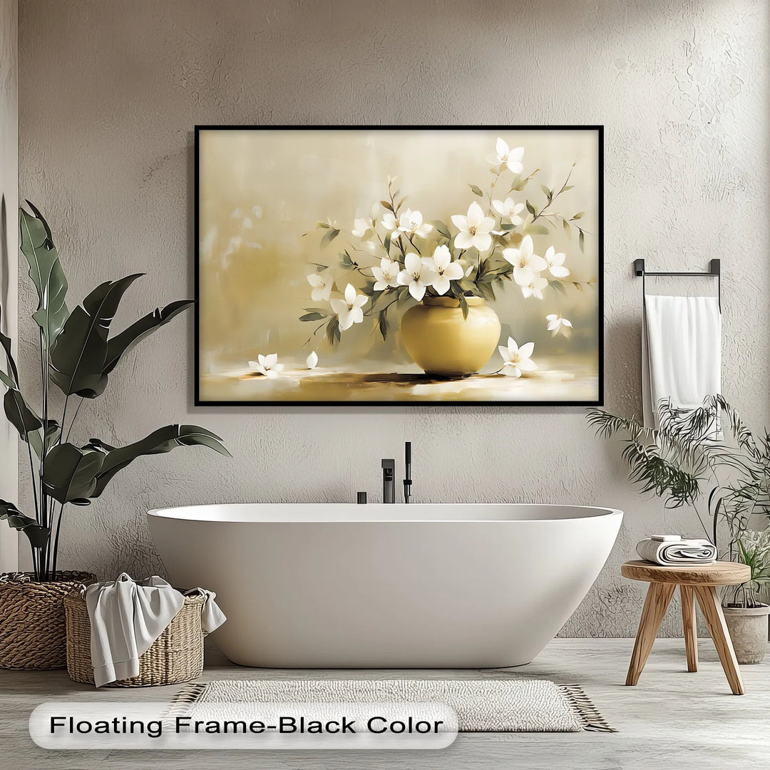 Harmony in Bloom – White Flowers in Golden Vase Canvas Art - MyPhotoStation