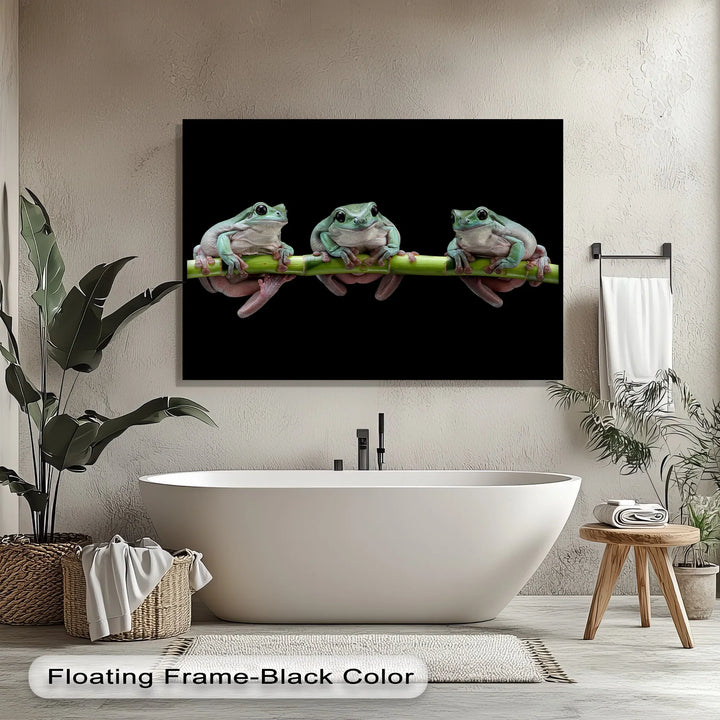 Trio of Tree Frogs on Bamboo – Animal Canvas Print - MyPhotoStation