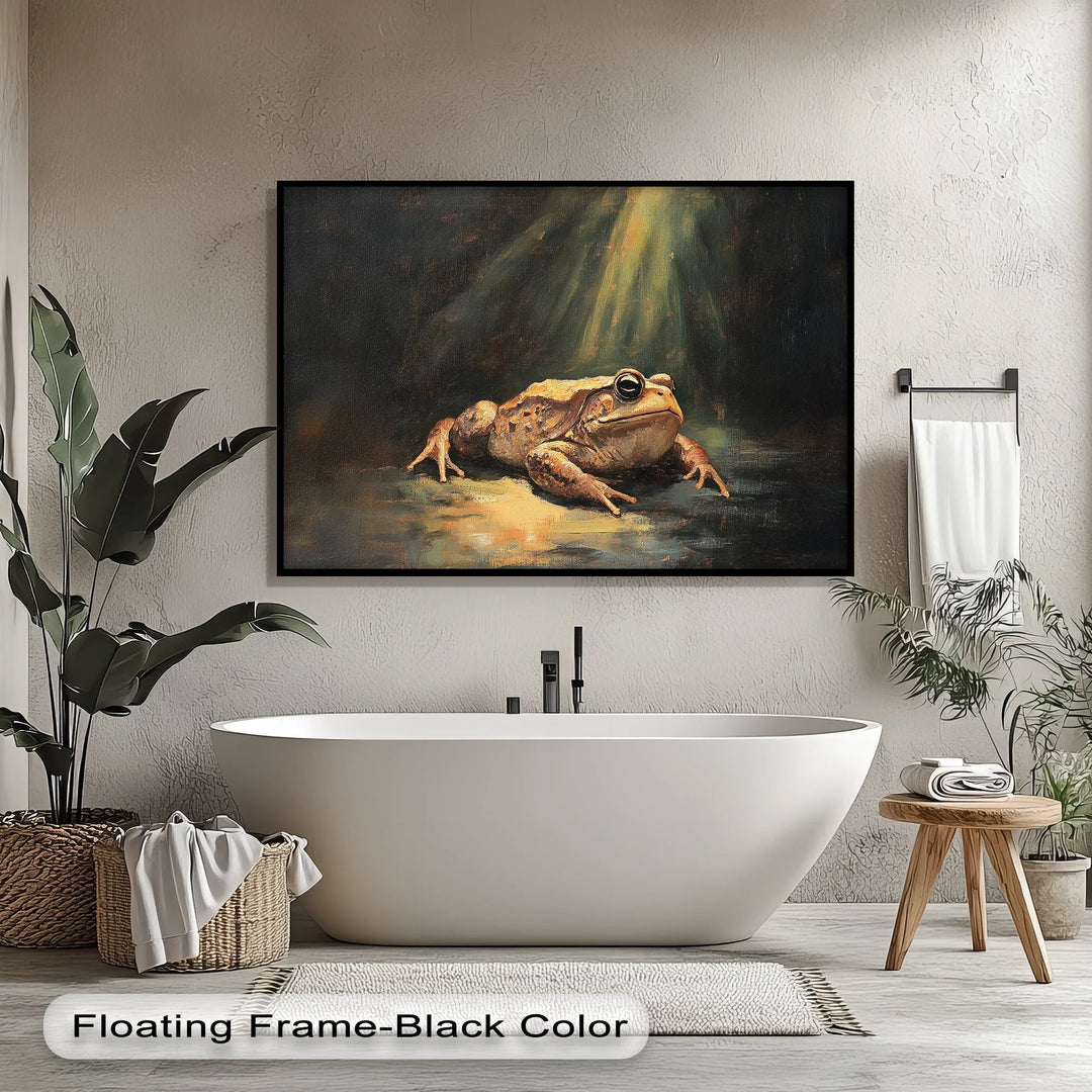 Enlightened Watcher – Dramatic Frog Under Spotlight Canvas Print - MyPhotoStation