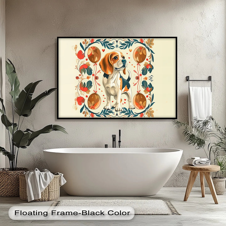 Decorative Dog Illustration with Floral Ornaments - Canvas Print - MyPhotoStation