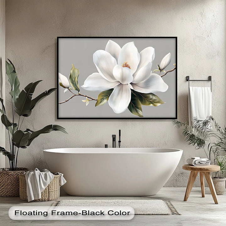 White Magnolia Bloom – Elegant Minimalist Floral Canvas Wall Art - MyPhotoStation