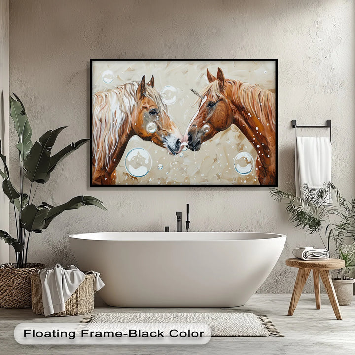Bubble-Kissed Companions – Playful Unicorn Love Canvas Print - MyPhotoStation