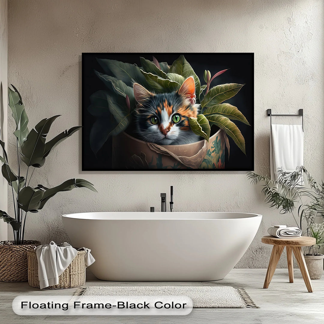 Jungle Hideout – Calico Cat Peeking Through Greenery Cat Canvas Print - MyPhotoStation