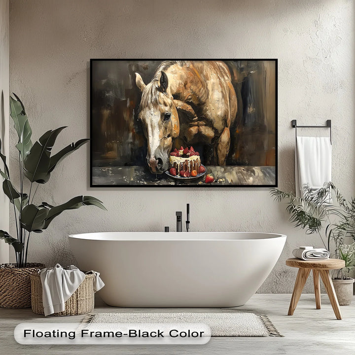 Sweet Tooth Stallion – Horse with Strawberry Cake Animal Canvas Print - MyPhotoStation
