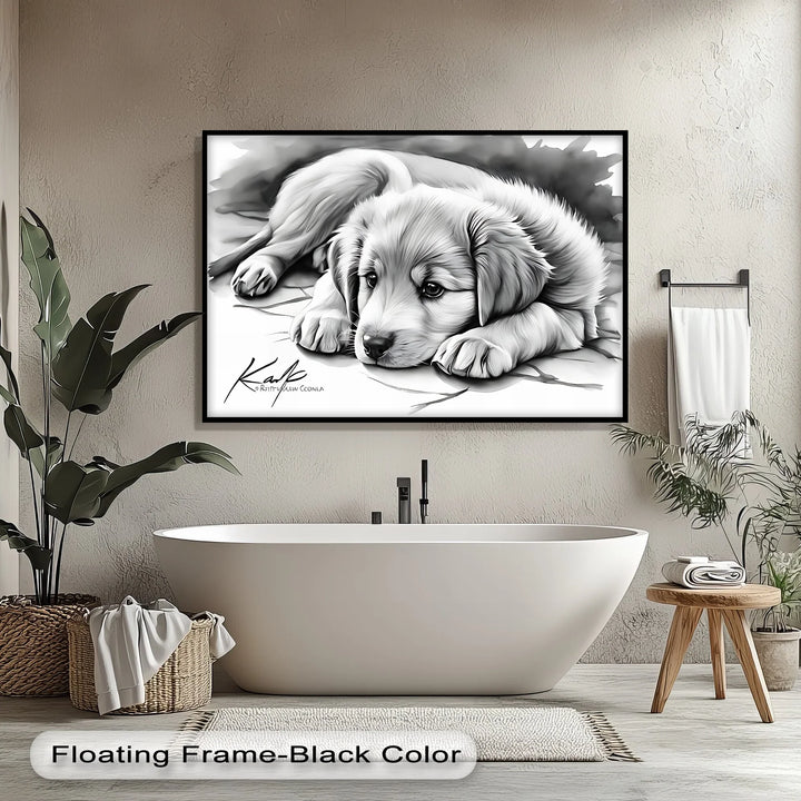 Gentle Gaze – Sad-Eyed Puppy in Black & White Canvas Print - MyPhotoStation