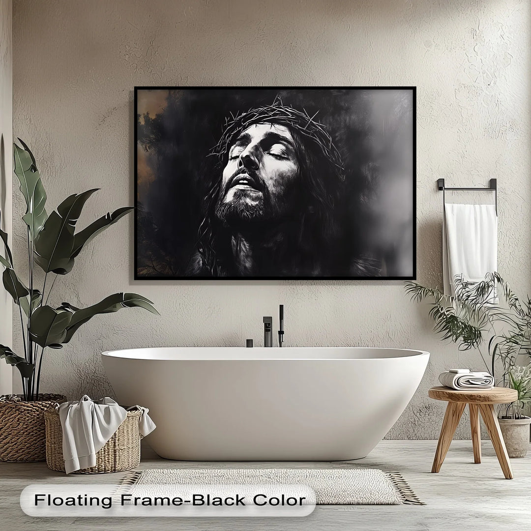 Crown of Suffering – Jesus in Agony Black and White Canvas Print - MyPhotoStation