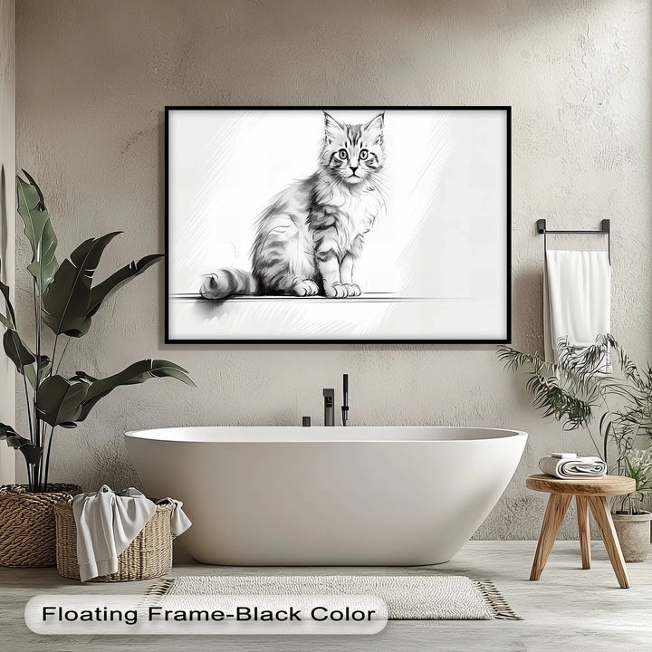Whiskered Innocence – Fluffy Kitten Pencil Sketch Cat Canvas Print - MyPhotoStation