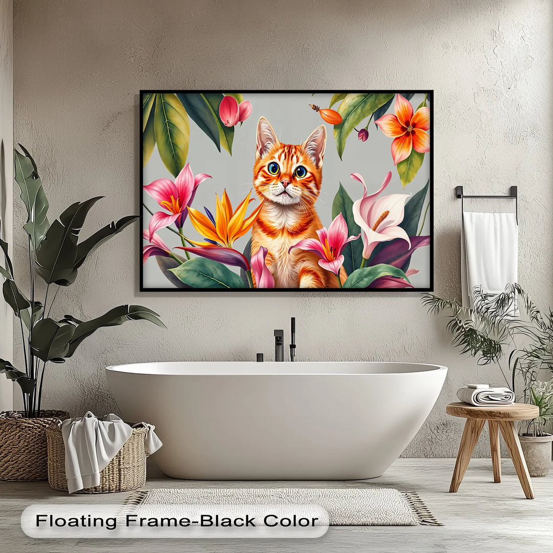 Tropical Curiosity – Orange Tabby Among Exotic Flowers Cat Canvas Print - MyPhotoStation