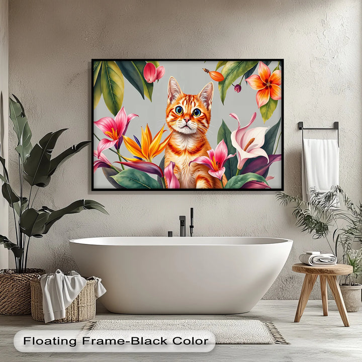 Tropical Curiosity – Orange Tabby Among Exotic Flowers Cat Canvas Print - MyPhotoStation