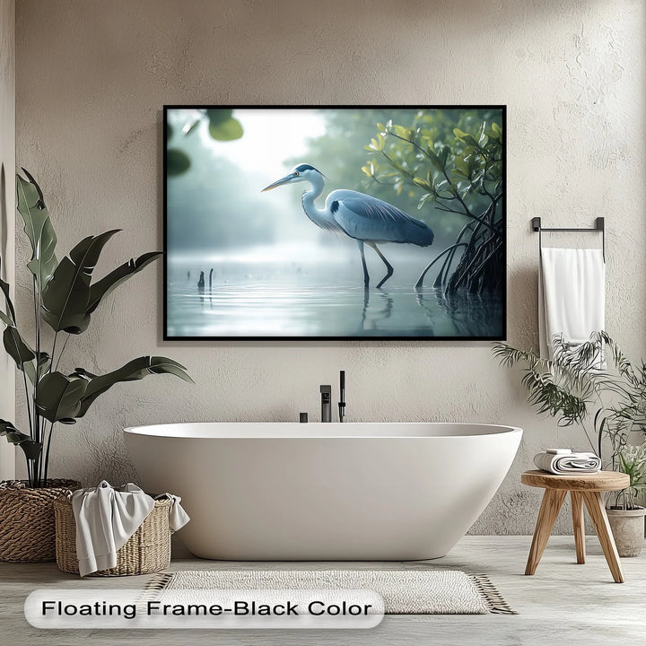 Silent Morning – Heron in the Misty Mangroves Canvas Wall Art - MyPhotoStation