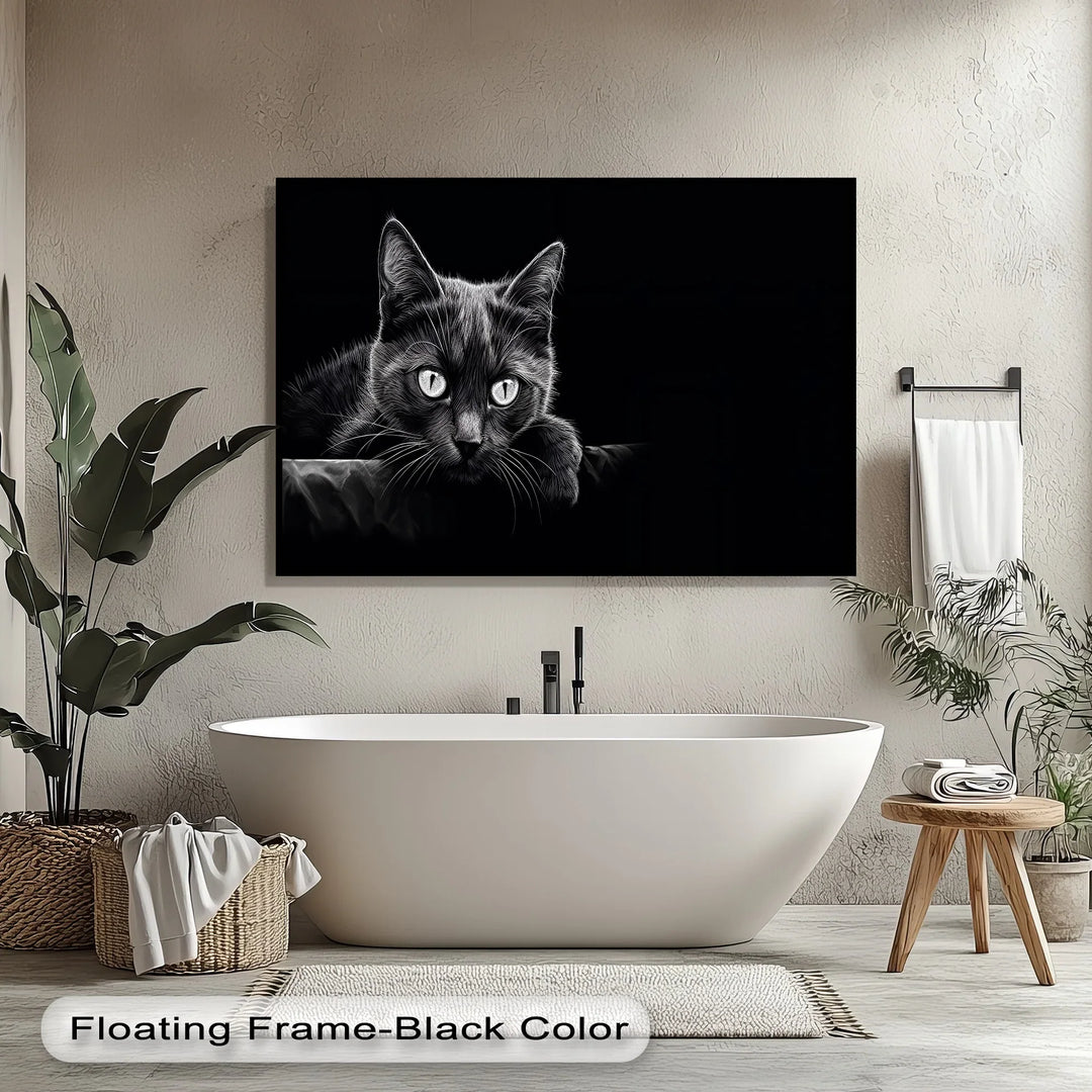 Midnight Gaze – Black Cat in Monochrome Shadow Cat Canvas Print - MyPhotoStation