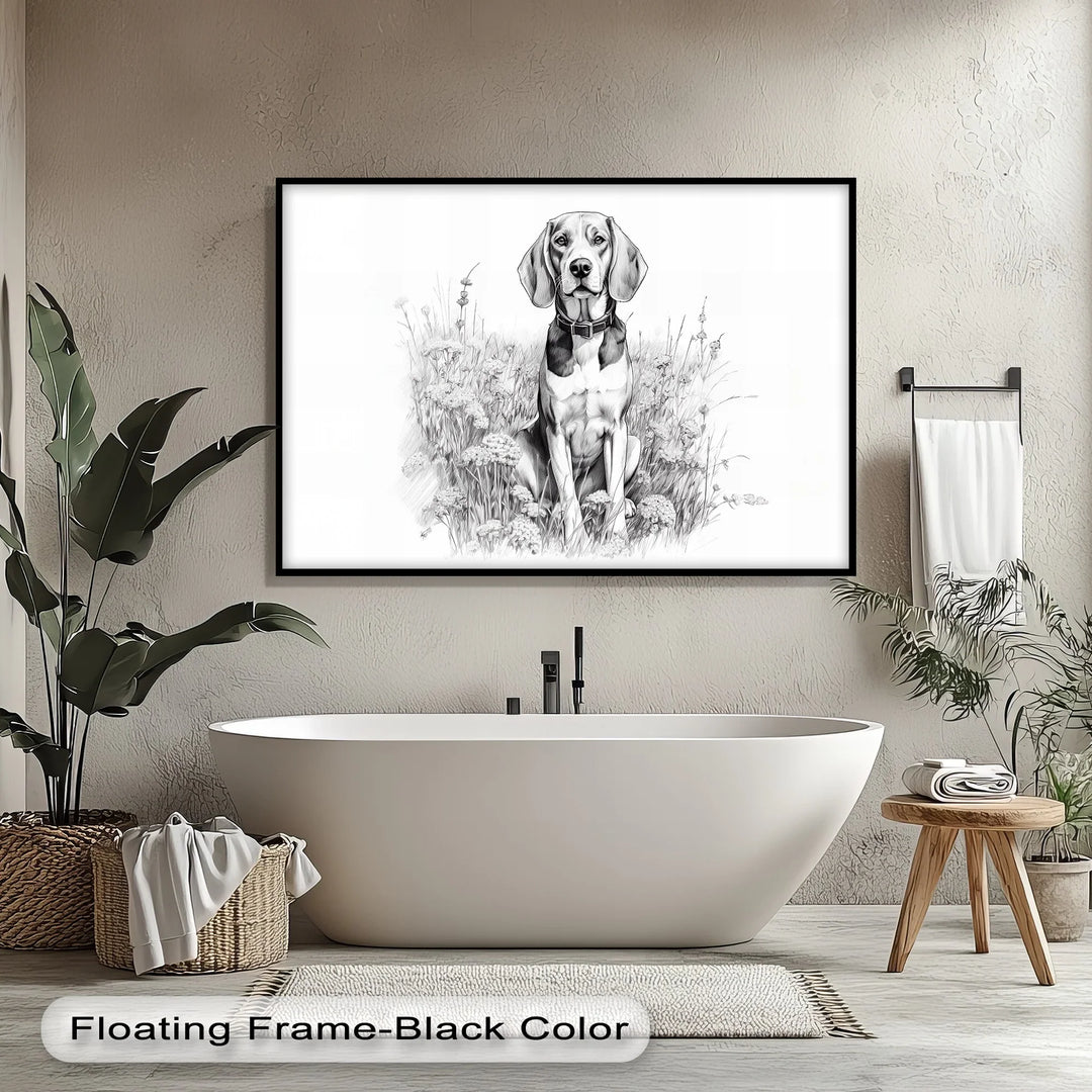 Hound Dog Among Wildflowers Pencil Drawing - Canvas Print - MyPhotoStation