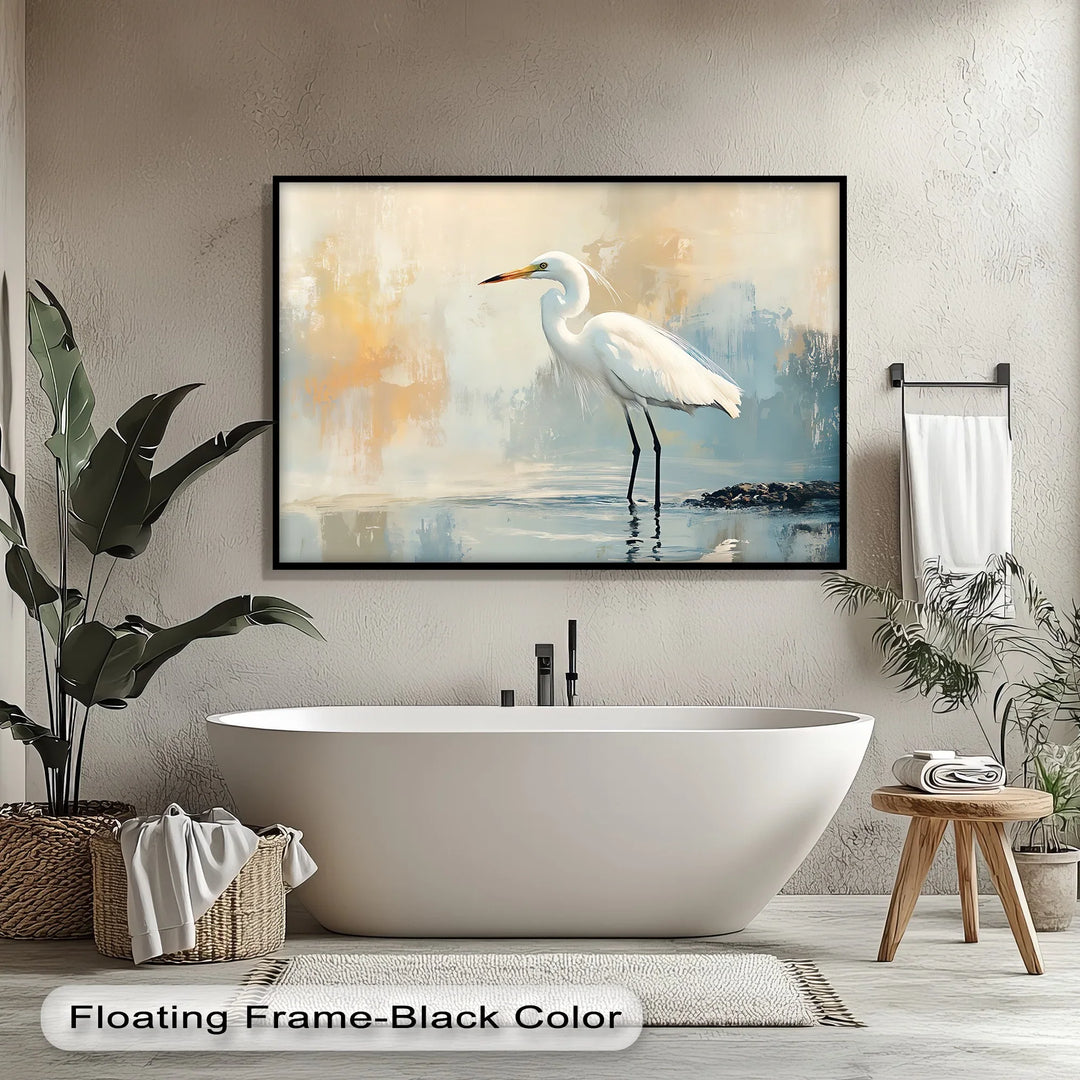 Still Waters – Majestic Egret in Soft Pastels Canvas Wall Art - MyPhotoStation