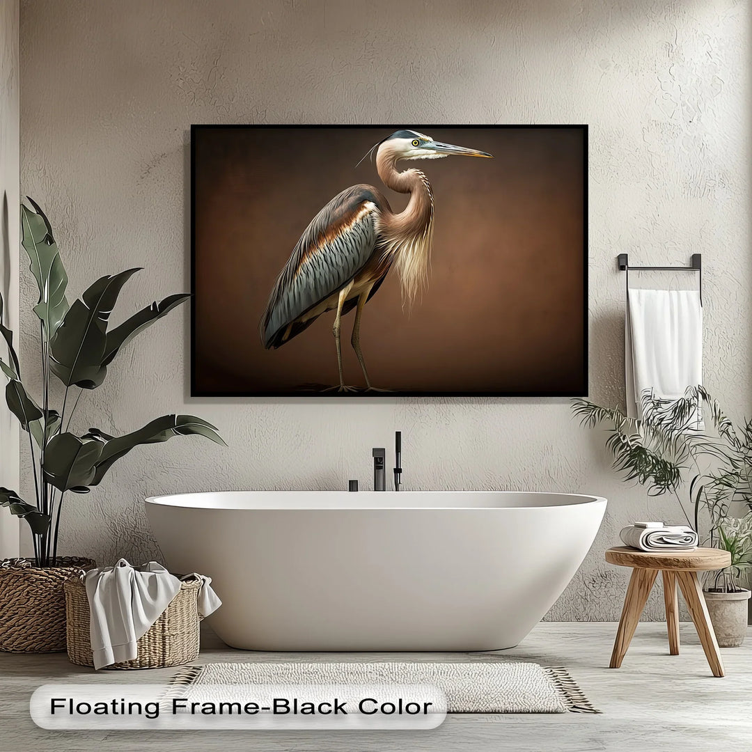 Elegant Heron on Earth Tones – Bird Portrait Canvas Print - MyPhotoStation