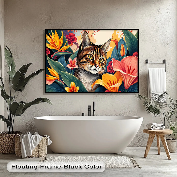 Tabby Cat Surrounded by Tropical Flowers - Cat Canvas Print - MyPhotoStation