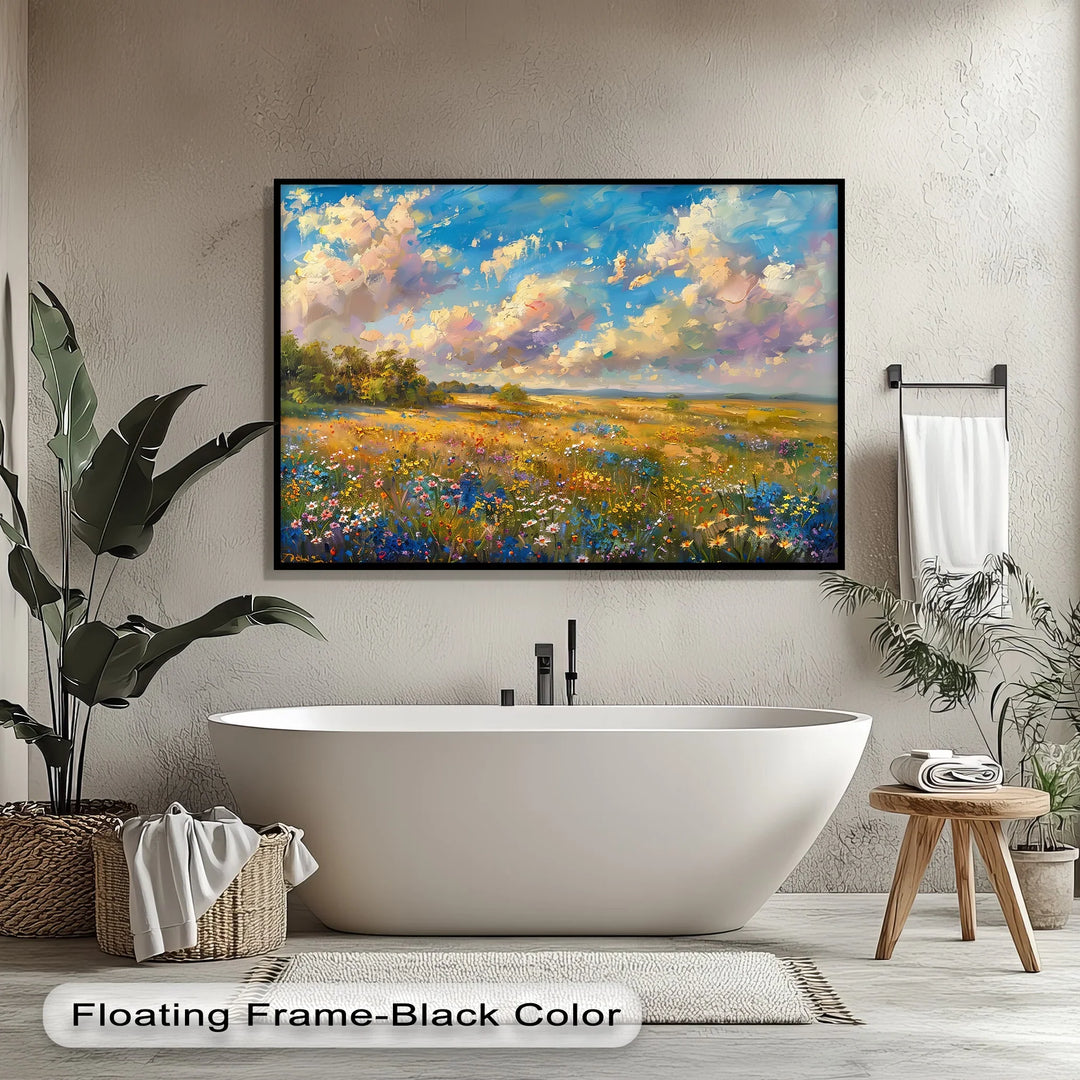 Golden Meadow Bloom – Colorful Wildflower Landscape Canvas Print - MyPhotoStation