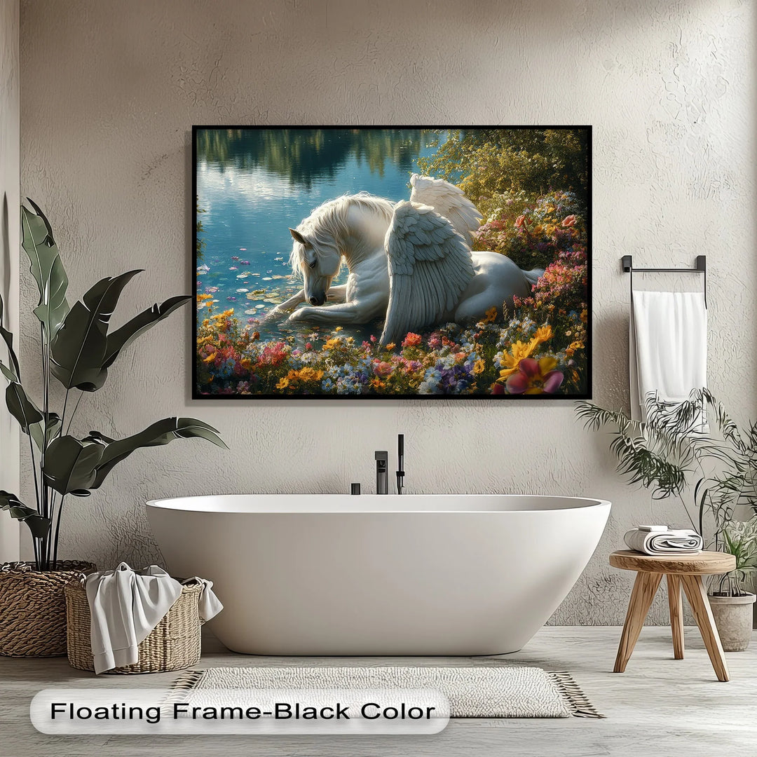 Serene Winged Unicorn by the Water – Fantasy Animal Canvas Print - MyPhotoStation