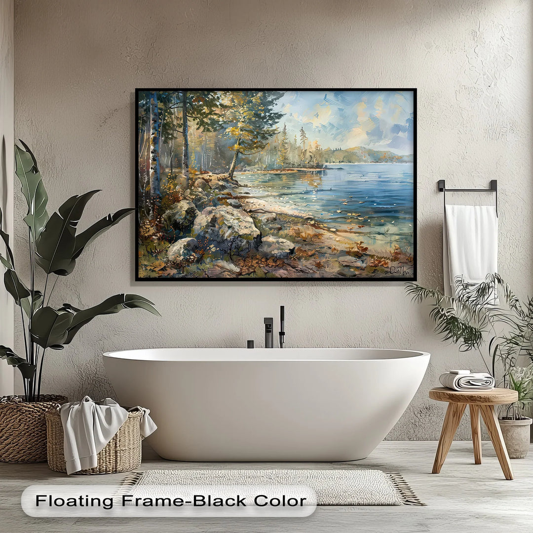 Tranquil Lakeside Morning – Serene Forest and Water Canvas Print - MyPhotoStation