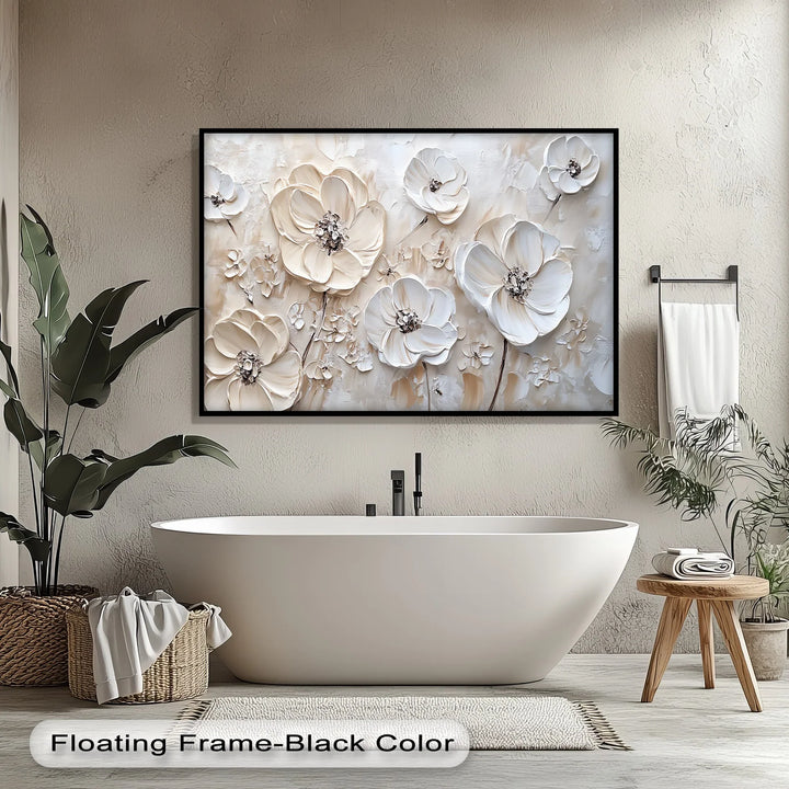 Ivory Elegance – Textured White Flower Canvas Wall Art - MyPhotoStation