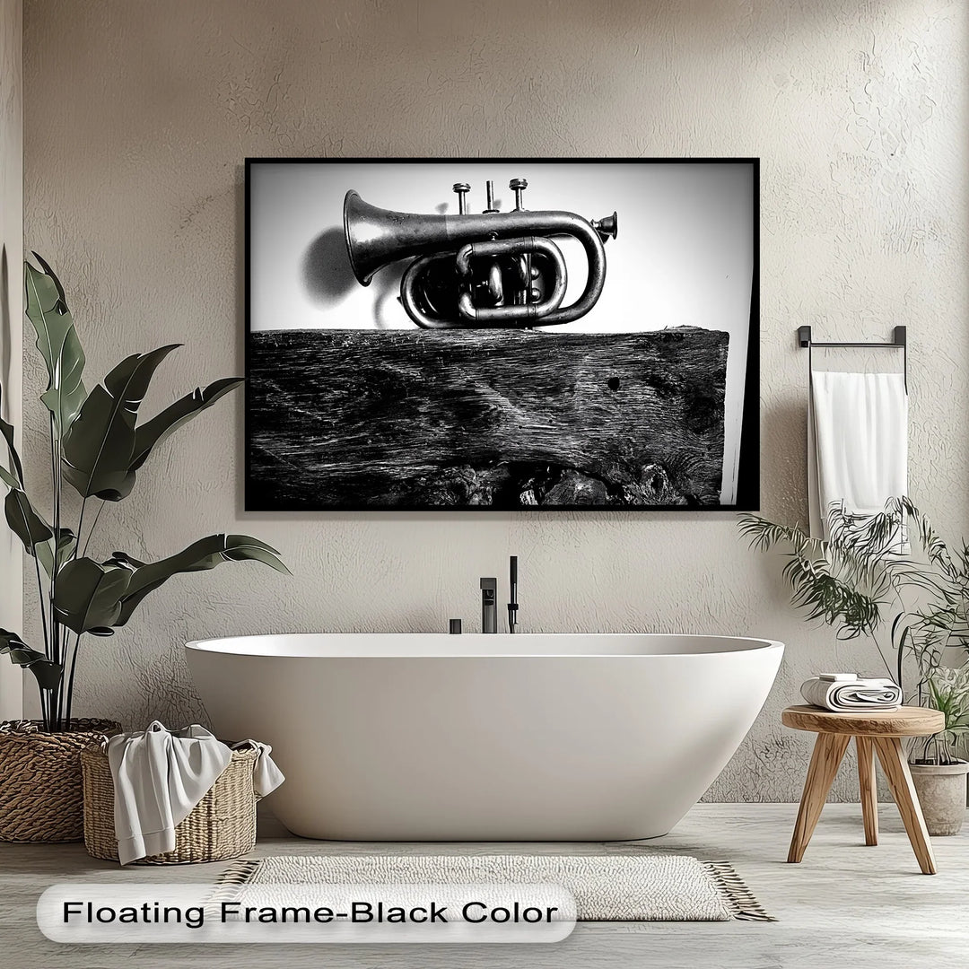 Rustic Trumpet Still Life – Black and White Vintage Music Canvas Prints - MyPhotoStation