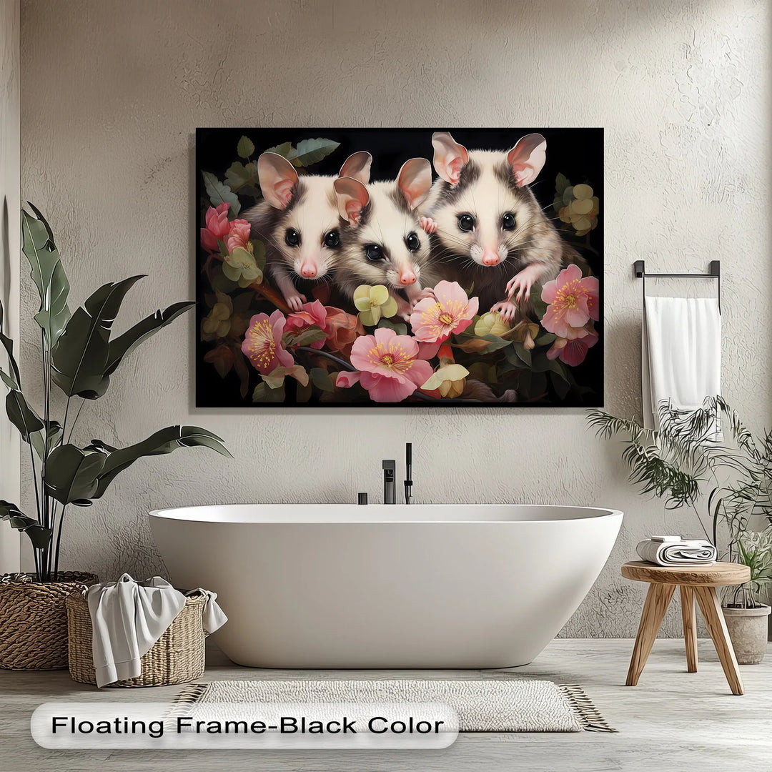 Curious Possum Trio Among Blossoms – Animal Canvas Print - MyPhotoStation