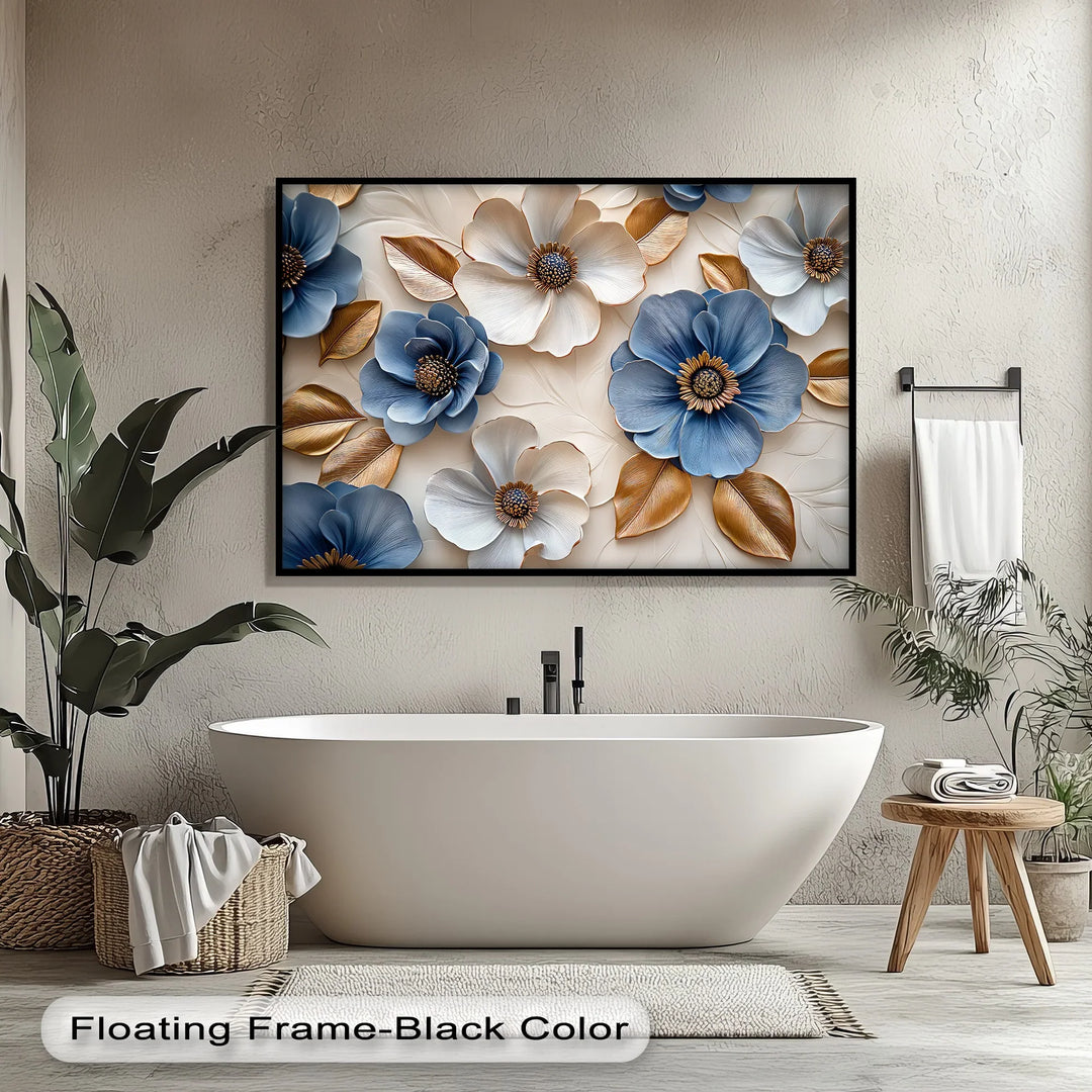 Blue and Gold Elegance – Sophisticated Floral Canvas Wall Art - MyPhotoStation