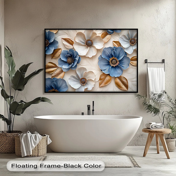 Blue and Gold Elegance – Sophisticated Floral Canvas Wall Art - MyPhotoStation