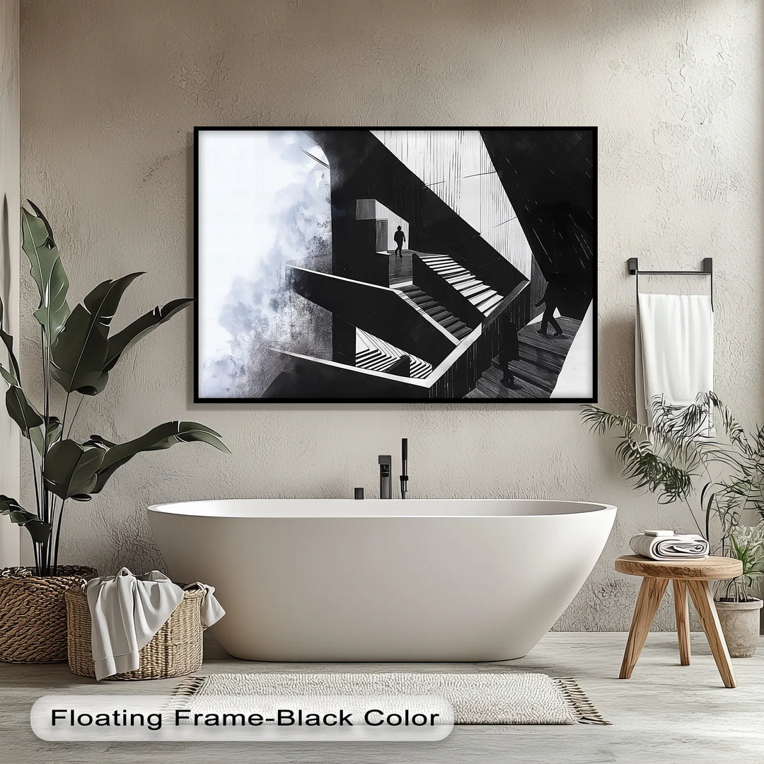 Urban Maze – black and white abstract building canvas wall art.

