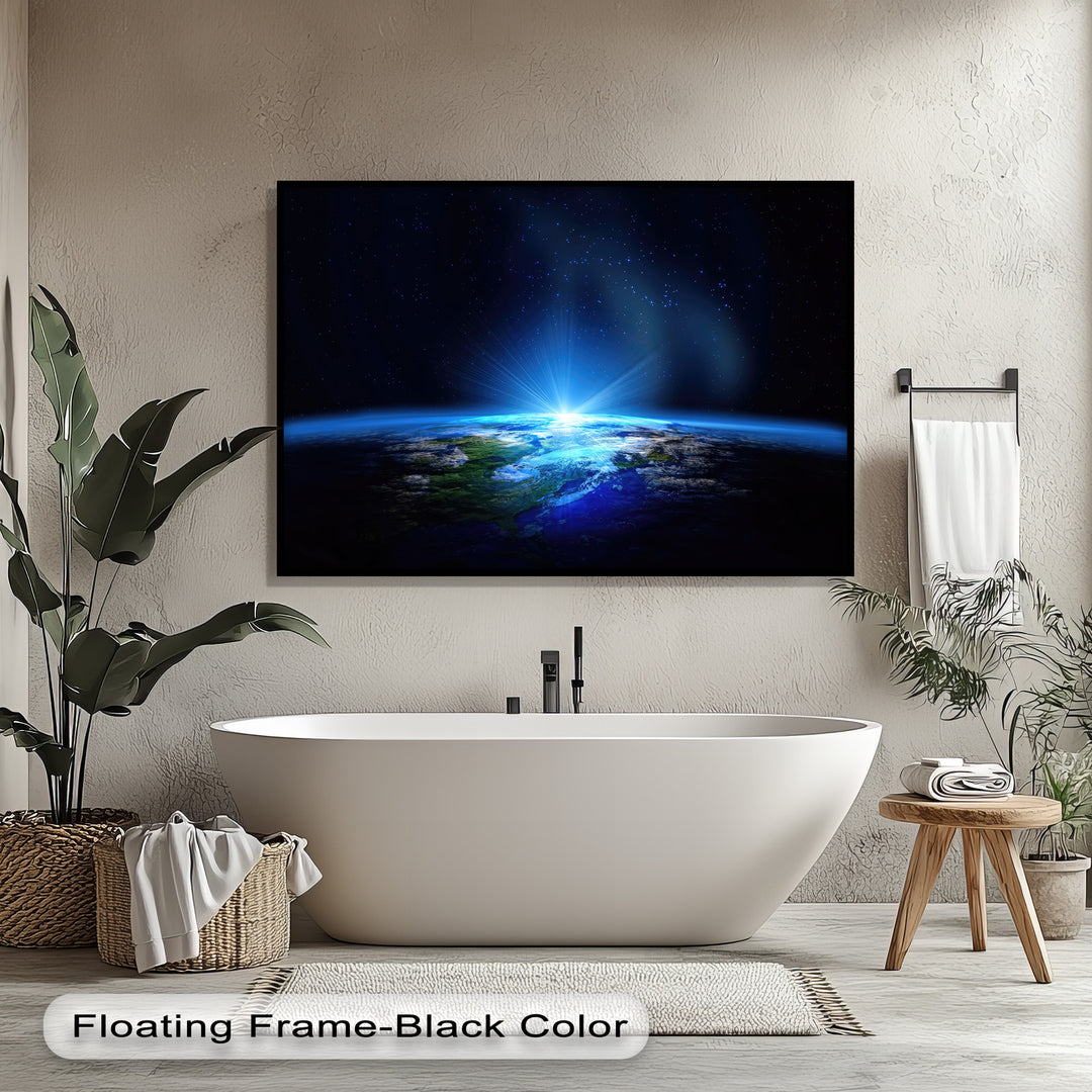 The brilliant blue light radiating from Earth as seen from space is the focal point of these captivating canvas pictures.