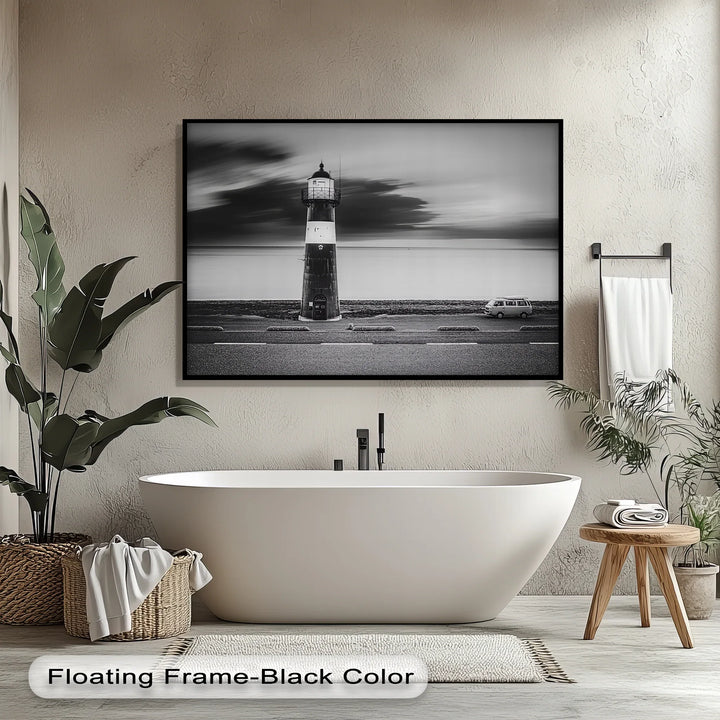 Solitary Beacon – Black and White Lighthouse Canvas Print - MyPhotoStation