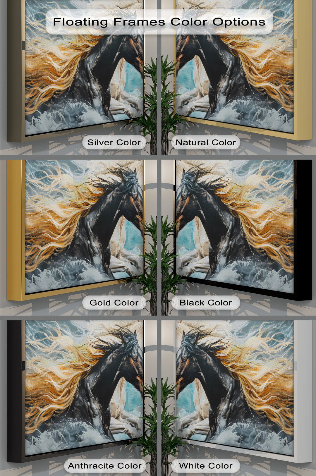 Tempest Charge – Black and White Stallions Abstract Canvas Print