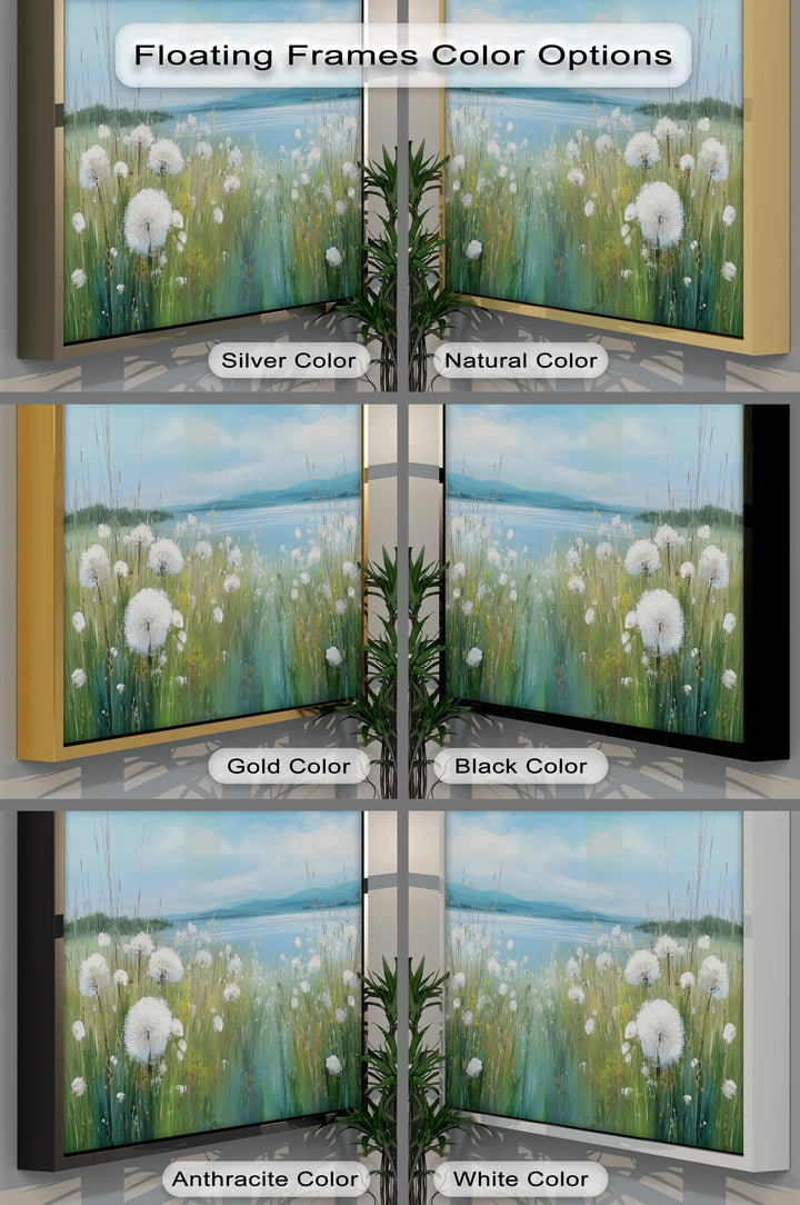 Whispers of Spring – Dandelion Field by the Lake Canvas Print - MyPhotoStation