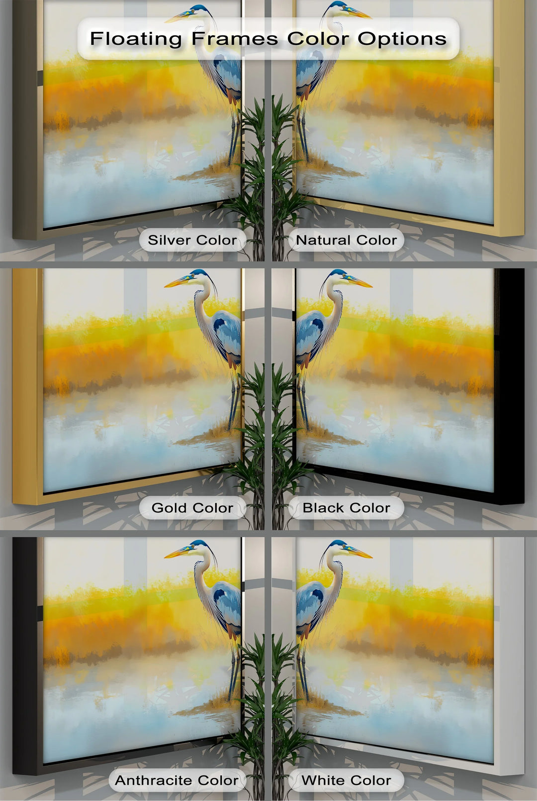 Autumn Silence – great blue heron canvas print in golden wetlands.

