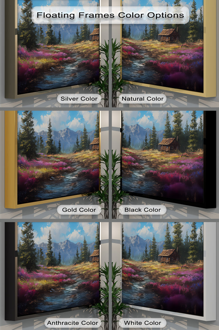 Tranquil Wilderness Cabin – Colorful Mountain Meadow Canvas Print