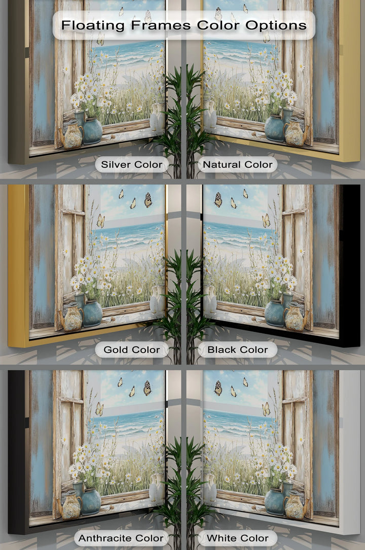 Butterflies by the Shore – Vintage Window View Kitchen Canvas Print - MyPhotoStation