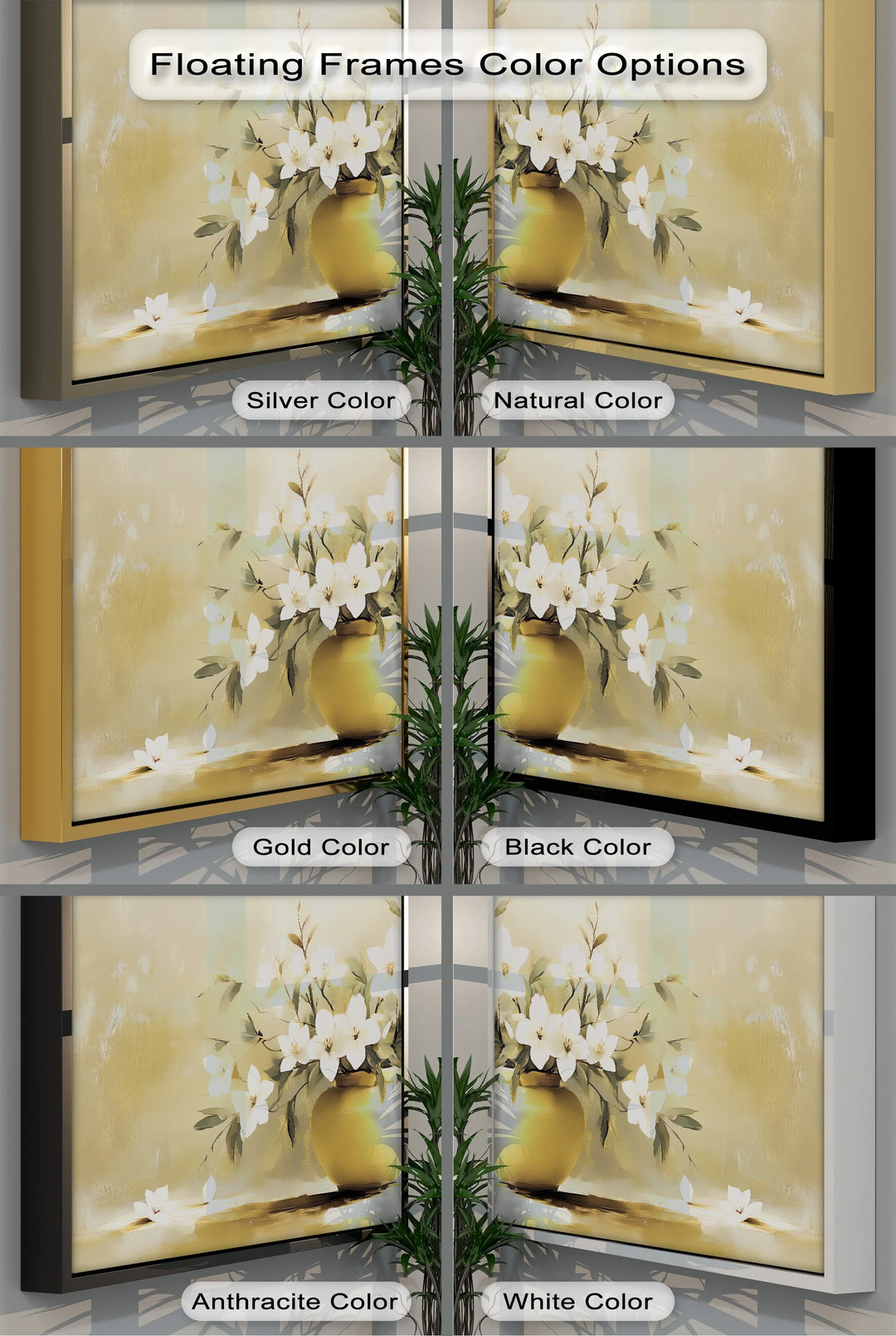 Subtle Grace – white flowers in vase modern canvas artwork.


