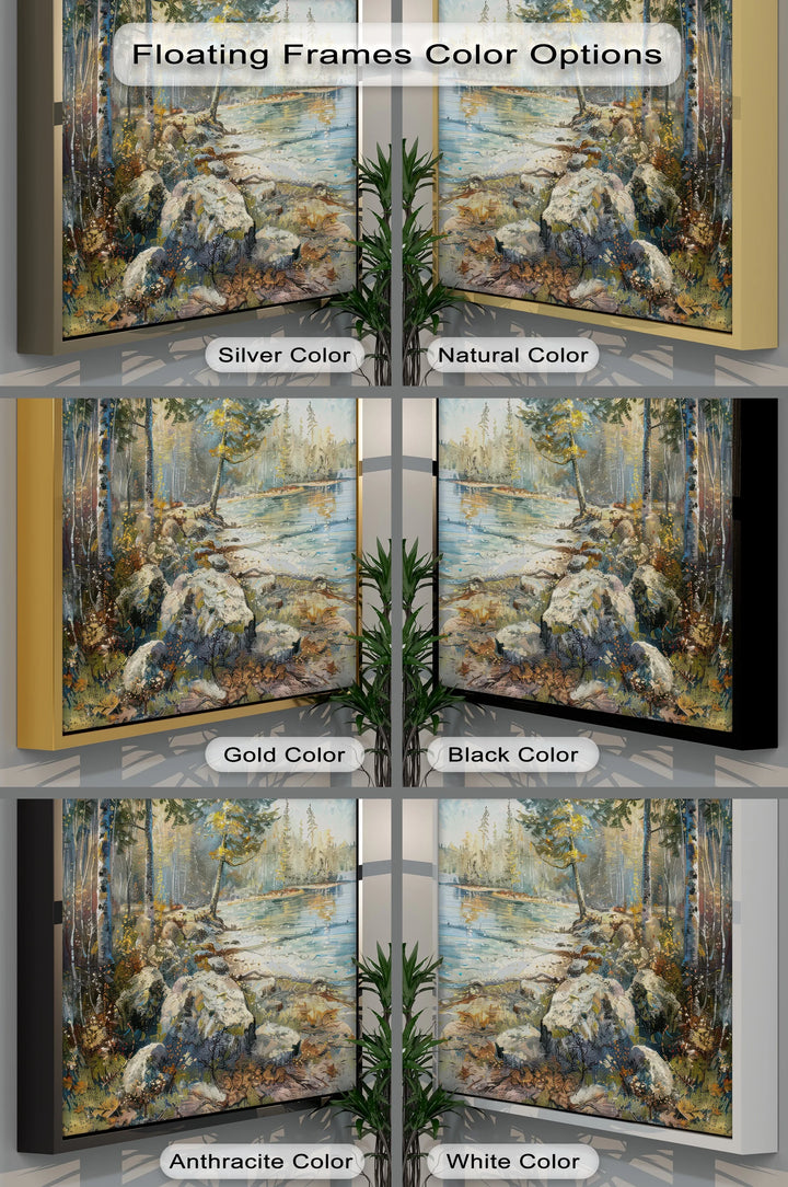 Whispers by the Lake – Tranquil Forest Shoreline Landscape Canvas Print