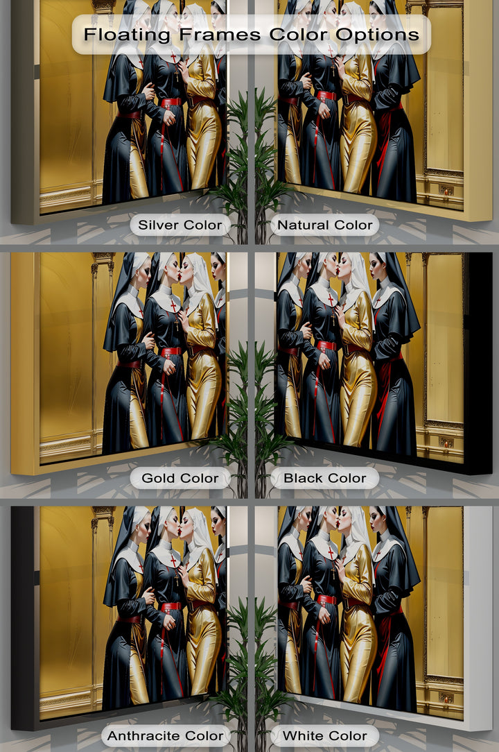 Divine Temptation – Erotic Kissing Nuns Canvas Wall Art | Nude Art