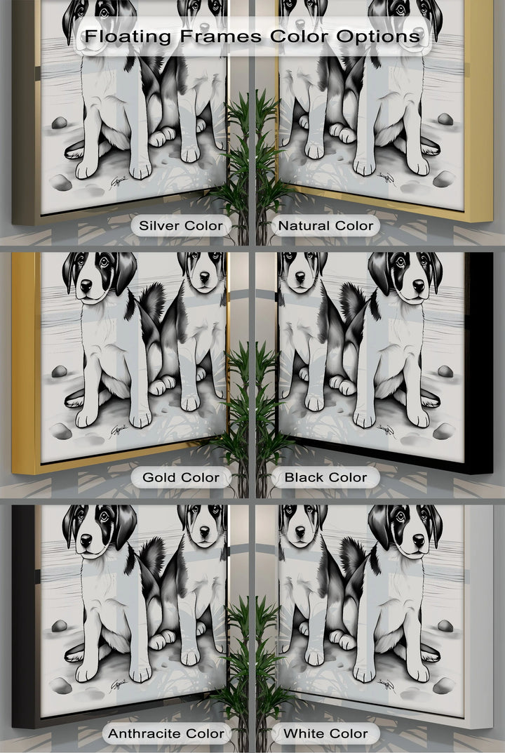 Seaside Trio – Monochrome Puppy Portrait at the Shore Canvas Print - MyPhotoStation