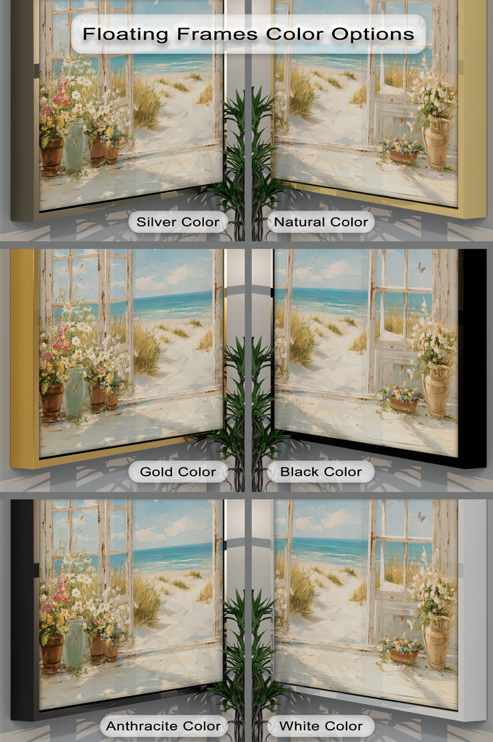 Seaside Serenity – Open Window to Coastal Bloom Canvas Print