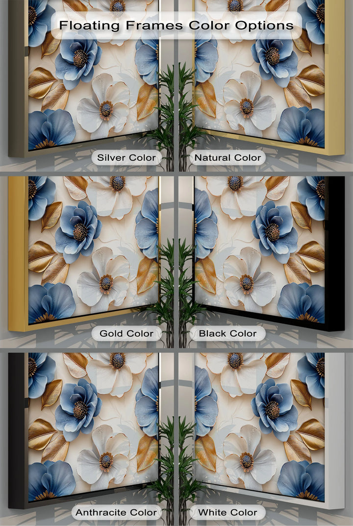 Blue and Gold Elegance – Sophisticated Floral Canvas Wall Art - MyPhotoStation