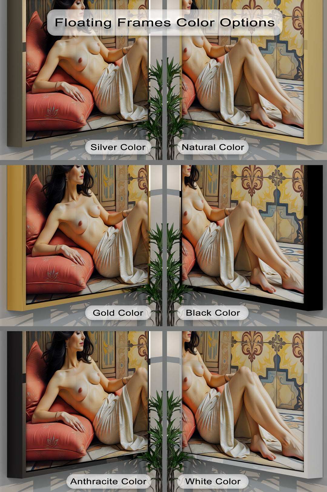 Reclining Nude with Ornate Tile Erotic Canvas Wall Art | Nude Art
