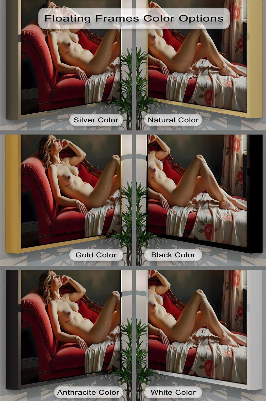 Reclining Nude on Red Chaise - Erotic Canvas Wall Art | Large Art