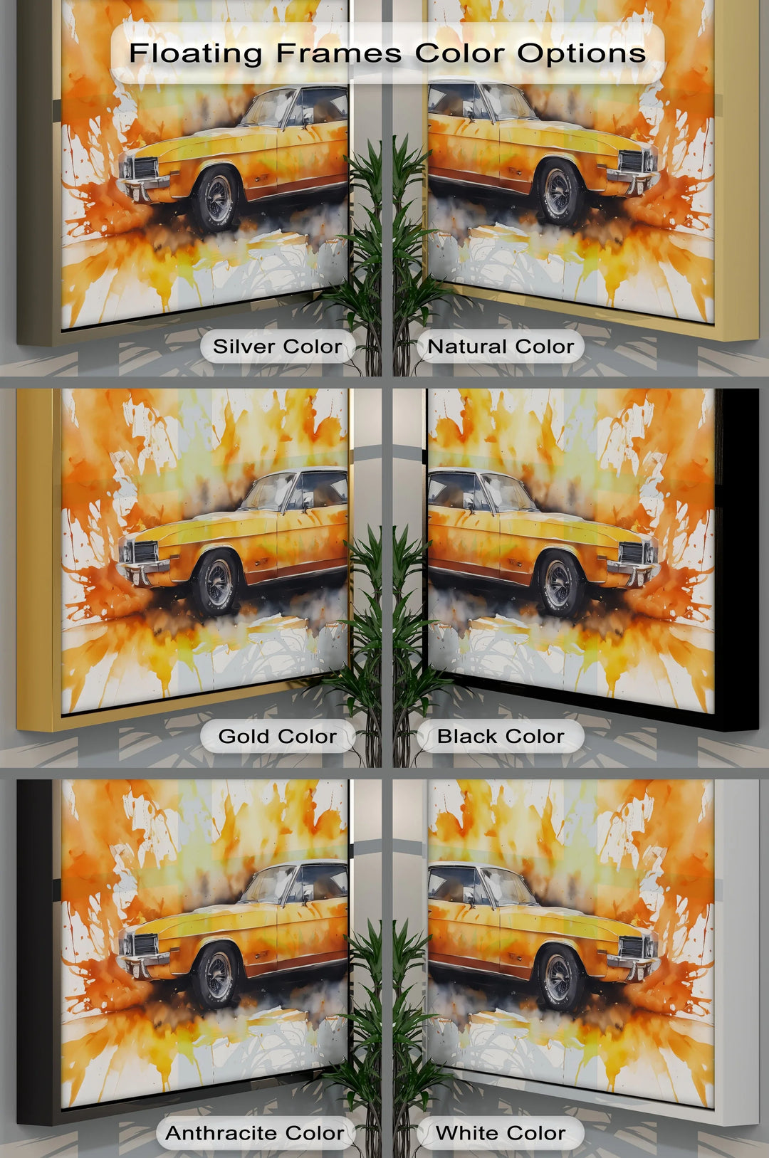 Orange Muscle Car with Paint Splash- Car Canvas Print