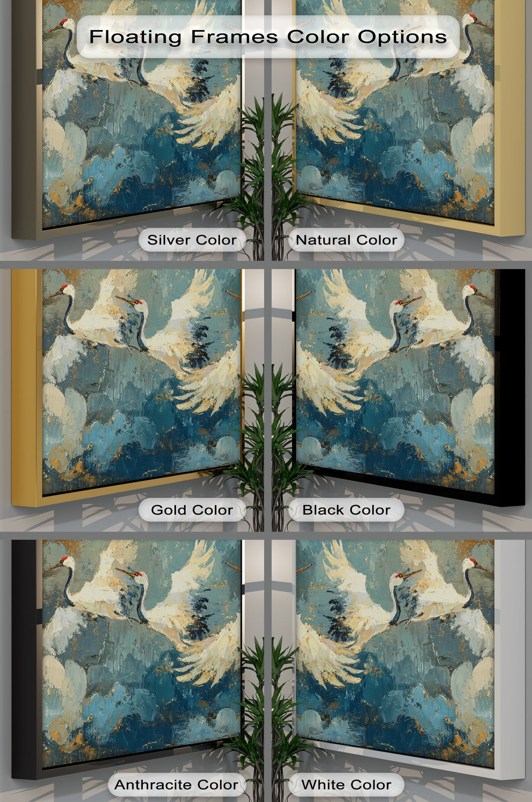 Subtle light and shadow play across the elegant white cranes in flight, showcasing the textures and details of these high quality canvas prints.