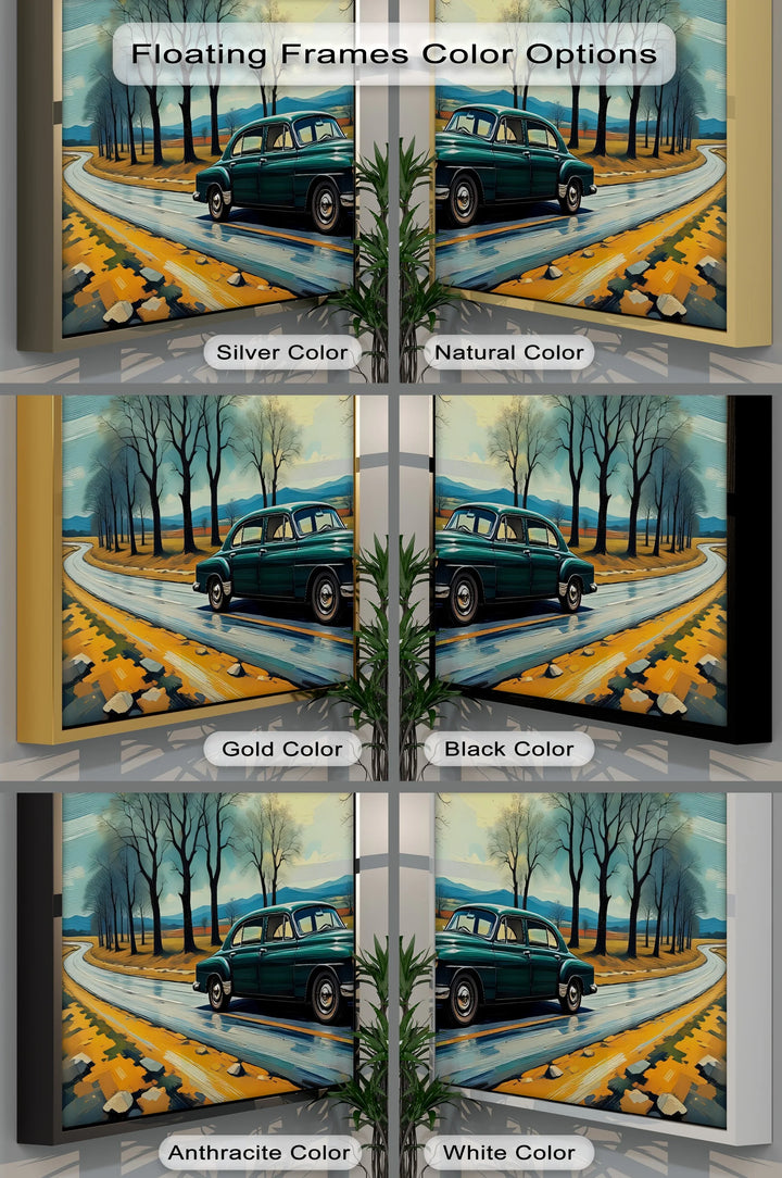 Teal Vintage Sedan on Winding Country Road – Car Canvas Print