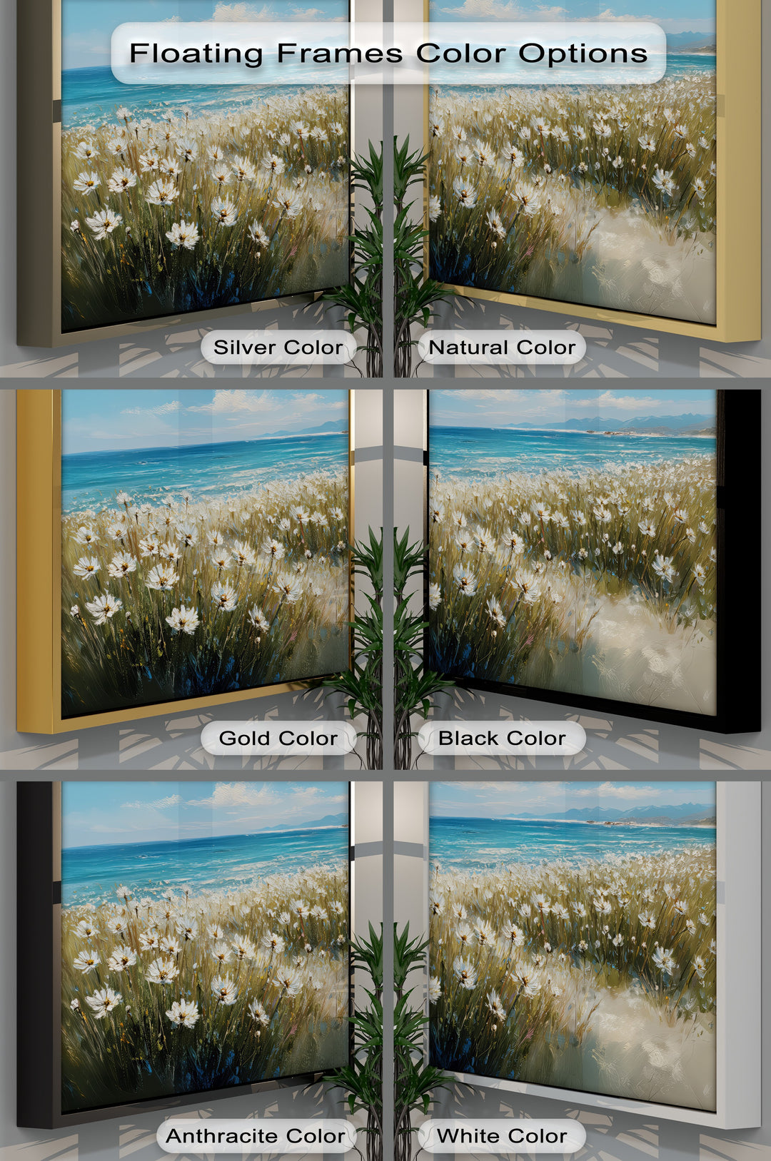 Whispers of the Coast – Daisy Field by the Ocean Canvas Print